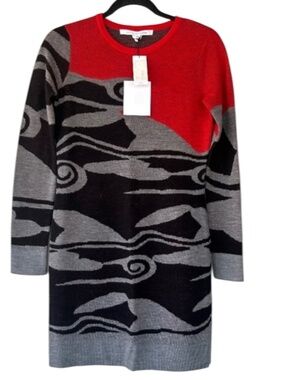 Diane Von Furstenberg Multicolor Intarsia Cloud Wool Sweater Dress Runway NWT